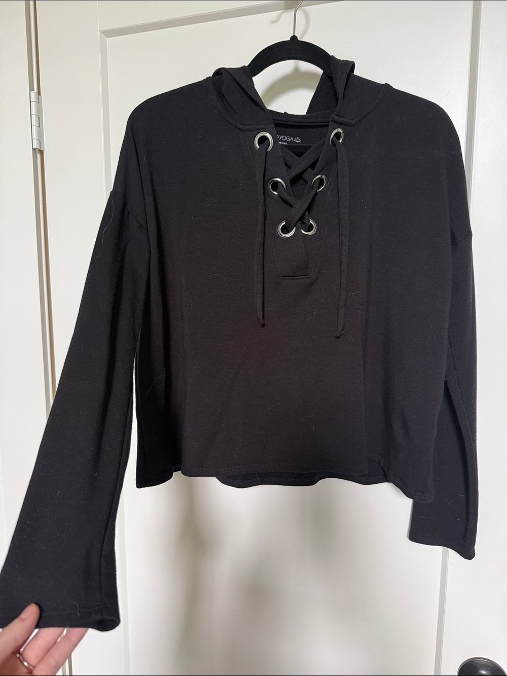 Beyond Yoga Black Lace-Up Cropped Hoodie